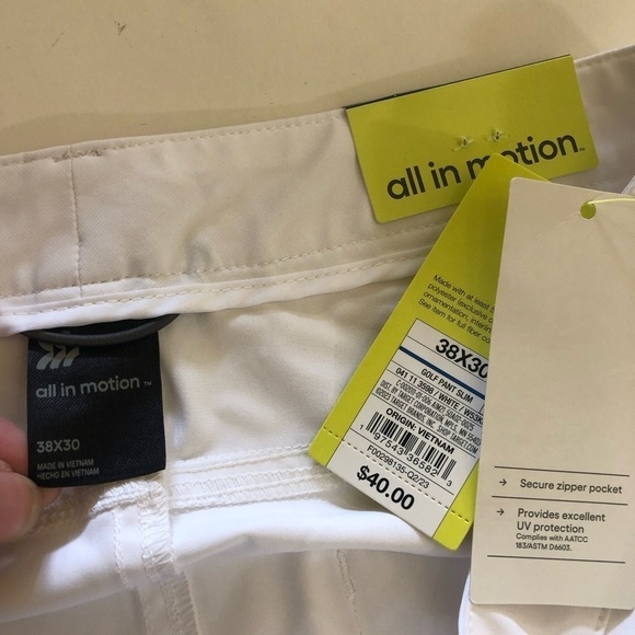 All in Motion Men's White Golf Slim Pants UPF 50 Size 38x30 - Picture 10 of 16